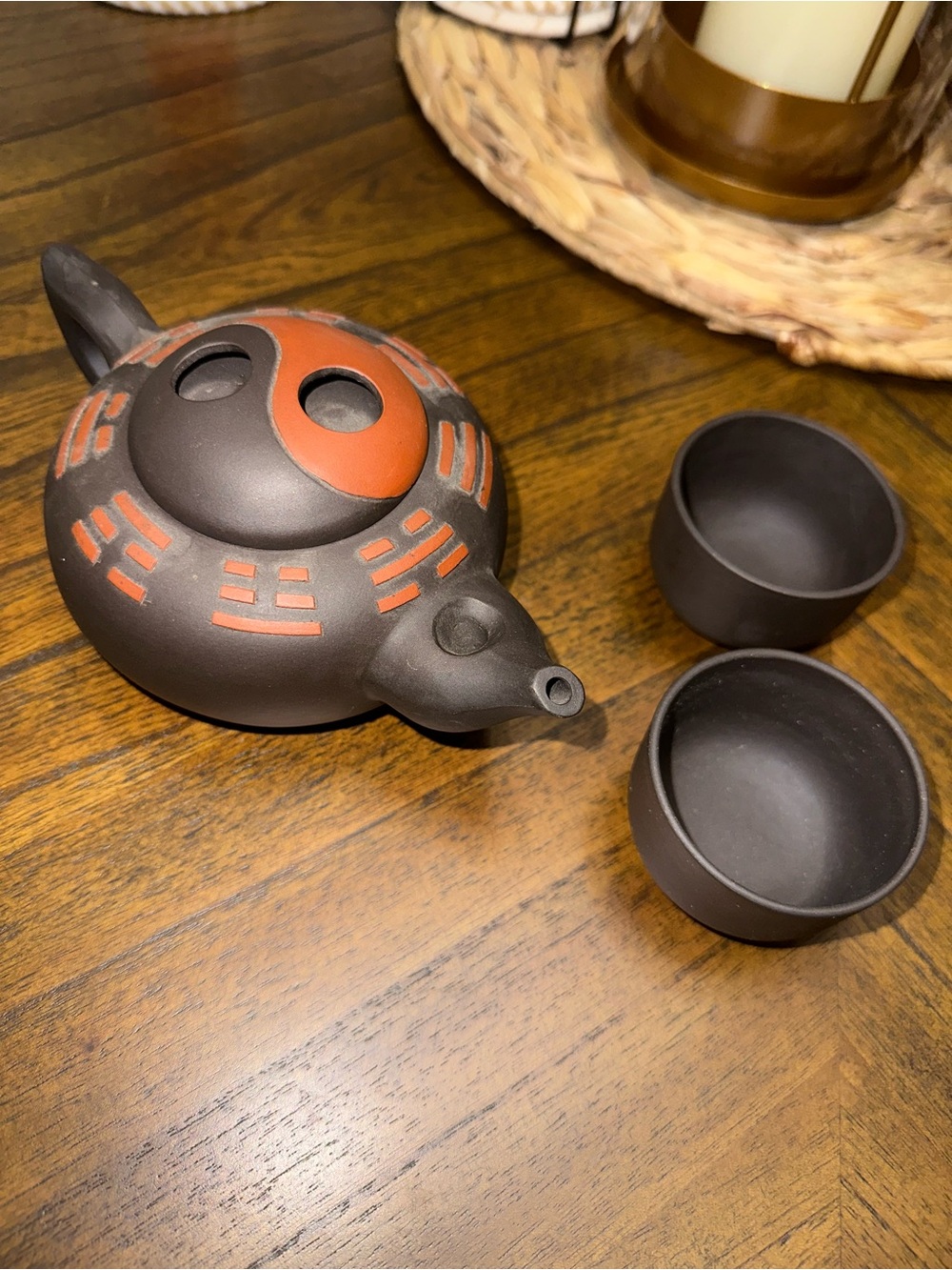 Chinese Yixing Zisha clay teapot featuring an intricate Tai Chi Bagua design